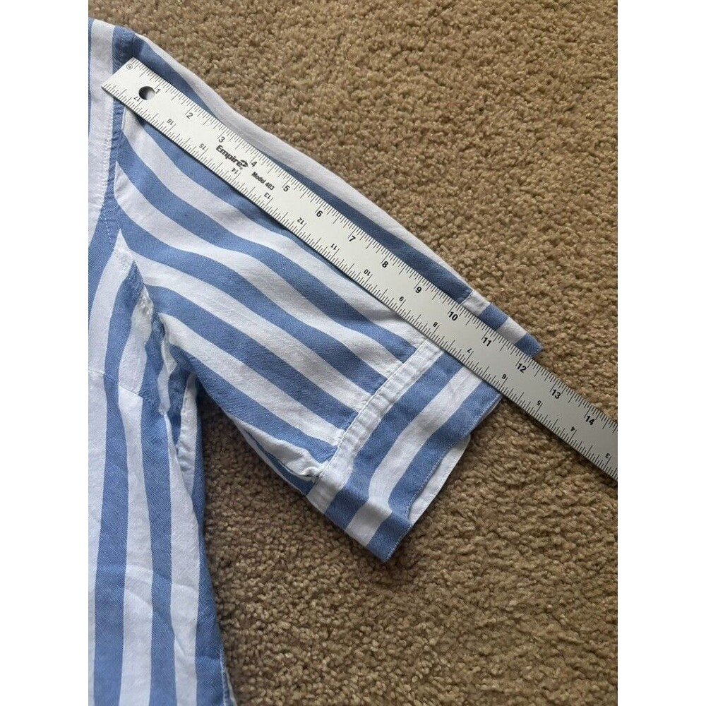 J. Crew Classic Fit Shirt Tall Small Striped Blue White Cotton Short Sleeve - Picture 6 of 6
